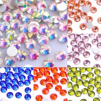 1440pcs Round Flatback Glass Rhinestones With Gold Base For DIY Clothing And Accessories