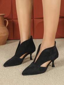 Women's Fashionable Black Suede Ankle Boots With Pointed Toe And V-Cut Opening, Slip-On Design - Black - View 2