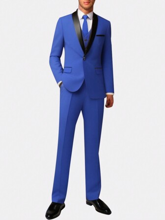 CLOUDSTYLE 男士拼色披肩领夹克和纯色裤子商务西装套装