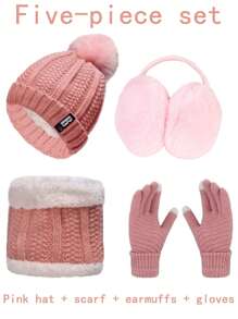 Conjunto de cinco o siete piezas de gorro, bufanda, orejeras, guantes y calcetines para mujer para otoño e invierno. Gorro de punto grueso y aterciopelado, resistente al viento y al frío, bufanda de punto, guantes de punto, orejeras cálidas, calcetines cálidos. Regalos de invierno para mujeres