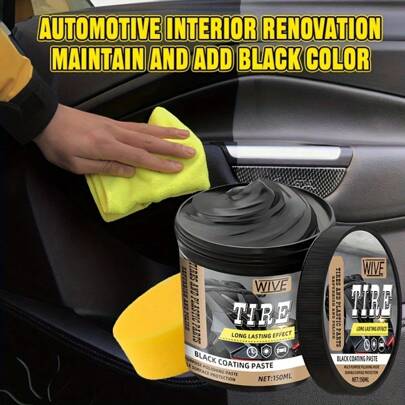150ml Multi-Purpose Car Interior Rejuvenation Black Shine Cream, Pneu e óleo de cuidado de plástico, aumenta o brilho e brilho durável, bálsamo restaurador de cor preta