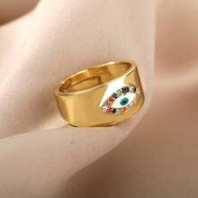 1PC Turkish Zirconia Evil Eye Rings For Women Open Adjustable Gold Plated Stainless Steel Ring Couple Rings Wedding Jewelry Bague