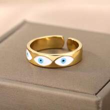 1PC Turkish Zirconia Evil Eye Rings For Women Open Adjustable Gold Plated Stainless Steel Ring Couple Rings Wedding Jewelry Bague