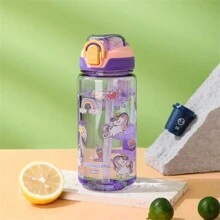 Cartoon Straw Sports Water Bottle, Outdoor Traveling Flask