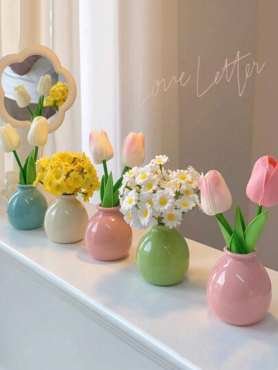 6/4/3/1 pieza Jarrón de boca ancha de estilo dopamina en miniatura de cerámica (sin flores) Decoración de flores artificiales para habitación Ornamentos de flores secas para escritorio Decoración del hogar Accesorios de fotografía Adecuado para dormitorio, porche, decoración navideña, regalo del Día de San Valentín, decoración de Pascua, decoración interior Decoración de vuelta al colegio Suministros escolares Jarrón de flores Jarrón de vidrio