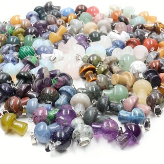 30pcs Mini Natural Quartz Crystal Mushroom Carved Statue Gemstone Pendant - Bulk Stones For Jewelry Making Decoration, With Random Color Carving And Unique Crystal Formation