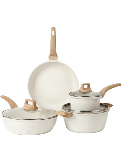 MATOUGUI 7 Kits  Conjunto de panela de cozinha avançada panela de sopa antiaderente wok panela de leite, tecnologia de fundição de alumínio, conjunto de panela de liga de alumínio de fundo duplo