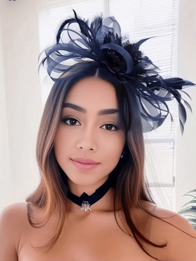 1 Peça Chapéu Fascinator Azul Marinho, Chapéu Pillbox para Chá, Acessório de Cabeça com Véu para Meninas e Mulheres, Tiara, Faixa de Cabelo