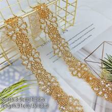 1码金色仿珍珠串珠刺绣蕾丝花边，适用于婚纱装饰、帽子、包包、裙子、DIY配饰 - 彩色 - 查看 20