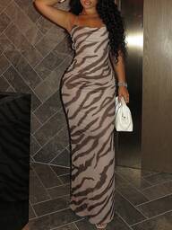 Women's Floral Print Fitted Contrast Color Sexy Camisole Dress