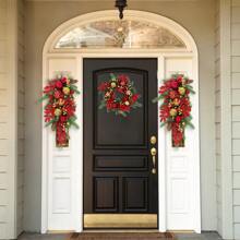 20 Inch Artificial Christmas Wreath Red Magnolia Collection Red And Gold Decoration For Front Door Luxury Red Gold Christmas Door Wreath Decoration With Ball Ornaments - fantasy - View 3