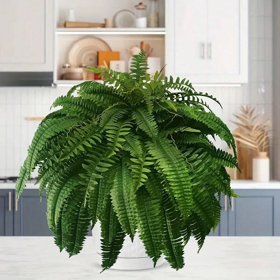 2pcs Elegant Artificial Boston Fern Plant - 21 Leaves Lifelike Large Faux Greenery For Indoor And Outdoor Decor, Complex Home Decoration, Easy Maintenance, Valentine's Day, Gift