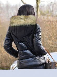 New Women Fluffy Patchwork Zip Up Hooded Thick Winter Jacket - Black - View 2