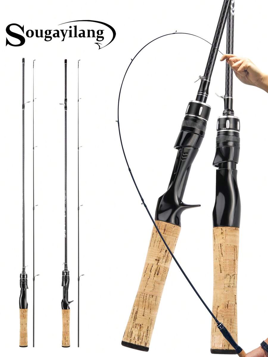 SOUGAYILANG 1pc 2-Section Casting/Spinning Dual-Use Fishing Rod, High Sensitivity Ultra-Lightweight Fishing Rod With Comfortable Wooden Handle And Smooth Ceramic Guides, Suitable For Beginners - Black - View 1