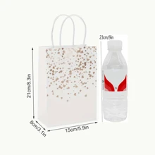 6/8/12/16/24pcs/Set 21*15*8CM Hot Stamping White Heart Pattern Gift Bags With Handles, Kraft Paper Gift Bags In Bulk, Suitable For Birthday, Wedding, Party, Party Supplies And Gift Decorations