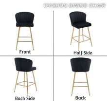 WAHSON OFFICE CHAIRS 2 szt. Wahson aksamitne stołki barowe nowoczesne aksamitne krzesło barowe z aksamitnym oparciem stołek barowy z pozłacaną nogą, wysokie krzesło kuchenne do baru/centralna wyspa kuchenna, czarny - Czarne - Zobacz 6