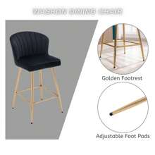 WAHSON OFFICE CHAIRS 2 szt. Wahson aksamitne stołki barowe nowoczesne aksamitne krzesło barowe z aksamitnym oparciem stołek barowy z pozłacaną nogą, wysokie krzesło kuchenne do baru/centralna wyspa kuchenna, czarny - Czarne - Zobacz 4