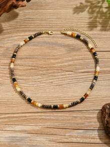 1 秋冬新款项链天然石珠子锁骨链女款小众多层项链 - 彩色 - 查看 3