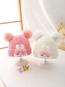 1 chiếc mũ trẻ em thiết kế hình thỏ dễ thương, mũ len đan cho bé trai và bé gái, mũ ngoài trời ấm áp vào mùa đông - Nhiều màu - Xem 1