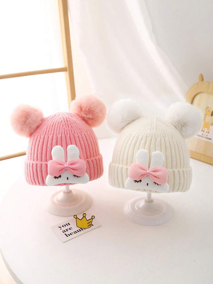 1 chiếc mũ trẻ em thiết kế hình thỏ dễ thương, mũ len đan cho bé trai và bé gái, mũ ngoài trời ấm áp vào mùa đông - Nhiều màu - Xem 1