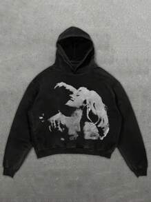 Men's Casual Portrait Print Lounge Pullover Hoodie, Emo Style, 2000s Style