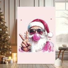 Santa Claus With Bubble Gum Fun Decor, Creative Canvas Art, Suitable For Bedroom, Kitchen, Dining Room, Living Room, Office - Framed(框架) - 查看 2