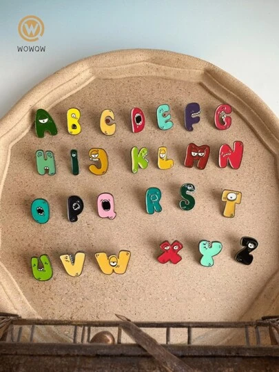 1 件彩色字母胸针，可爱又古怪的卡通胸针，适合通勤、学校、送给女性、情侣、节日、生日、周年纪念日的礼物