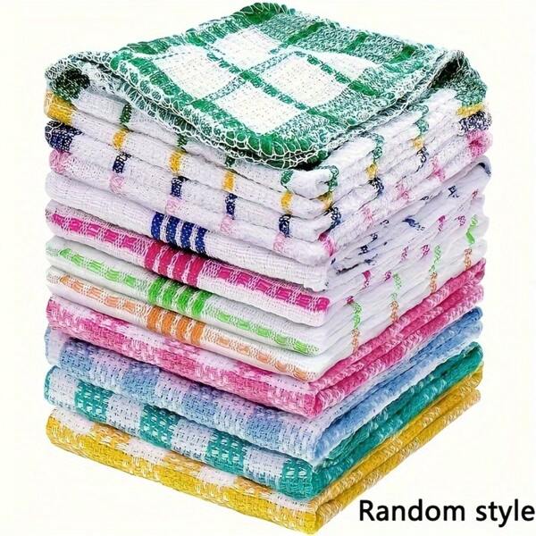 5pcs/10pcs Waffle Weave Cleaning Cloths, Reusable Kitchen Dish Towels, Soft Absorbent For Home Cleaning And Car Care (Random Color And Style)