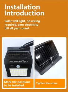 1/4 piezas Lámpara de pared solar de 60 LED, luz de acampada portátil impermeable de ABS a 6000K, con sensor de movimiento y 3 funciones inteligentes, compatible con batería de ión de litio 18650 para exteriores, jardín, garaje, camino, patio