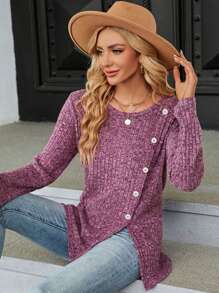 Retro Kopfsalat Rand Rippenstruktur Stoff, gestricktes T-Shirt