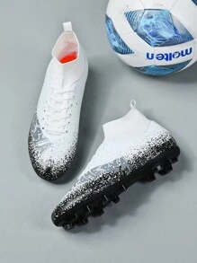Fußballschuhe mit Stollen für Jungen und Mädchen, professionelle Outdoor-Fußballschuhe mit geometrischem Muster, rutschfest und atmungsaktiv, mit Schnürsenkel für Training und Wettkampf