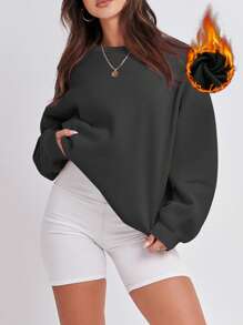 Damen Sweatshirts Fleece Rundhals Herbst Winter Loose Pullover
