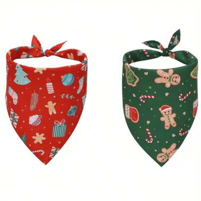 1pc Pet Natal Bandana Bib, Acessórios de roupas para animais de estimação, Pet Baba Bib, Cachecol de gato, Cachecol de cachorro com borda dourada