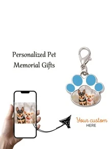 1 Special Pet Photo Keychain - Customizable Stainless Steel Paw Print Keychain Plaque, Engraved Pet Tag Collar Pendant, Perfect For Commemorating Your Beloved Pet, Suitable For Animal Enthusiasts