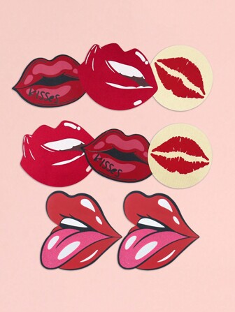 Women's 1 Pair Of Sexy Red Lip Prints, Comfortable And Seamless, Ultra-Thin, Breathable And Anti-Bumping Disposable Milk Stickers, Areola Stickers, For Rave