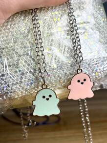 2pcs New Fashionable Minimalist Ghost Pendant Couple Necklaces, Gift For Her On Valentine's Day