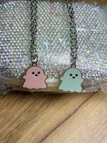 2pcs New Fashionable Minimalist Ghost Pendant Couple Necklaces, Gift For Her On Valentine's Day
