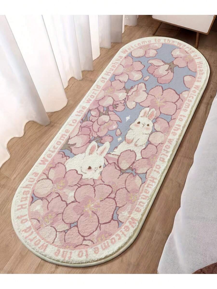 1 pieza Alfombra de peluche decorativa con forma de conejo, alfombra de piso para dormitorio, decoración del hogar, estilo Ins, suave y cálida, adecuada para dormitorio, sala de estar, habitación infantil - Rosa - Ver 1