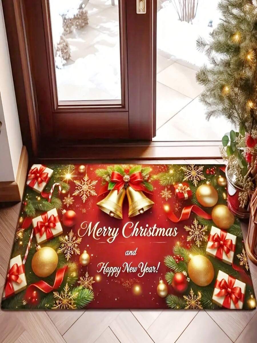 Thảm nhung chống trượt cao cấp, Thảm xốp hình chuông Giáng sinh, Thấm nước & Chống trượt cho Phòng khách, Phòng ngủ, Nhà bếp, Văn phòng, Phòng giặt ủi - Có thể giặt bằng máy - Đỏ - Xem 1
