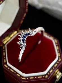 Solo 1 pieza Anillo de sol y luna de plata de ley 925 con purpurina para mujeres, anillo de sol clásico con purpurina de plata, accesorio de dedo vintage para regalo de joyería para mujer y niña
