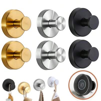 2 szt. stal nierdzewna przyssawka haczyk do łazienki, bez wiercenia, wieszak na ubrania, haczyk samoprzylepny, przyssawka próżniowa, pojedynczy haczyk do prysznica - łatwy montaż, matowe wykończenie w kolorze czarnym/złotym/srebrnym - idealny do ręczników, szlafroków i myjek łazienkowych na szklanych drzwiach, płytkach i lustrach