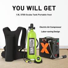 HOUVAN Scuba Tank H700 1.9L Mini Scuba Tank DOT Certified Reusable Diving Cylinder Kit Inflatable Pony Cylinders Supports 25-30 Minutes Underwater Breath Suitable Within 33ft