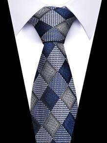 AlanKing 1pc Men's Dark Blue Plaid Striped Paisley Necktie Formal And Party Accessories For Men's Gift Men Necktie