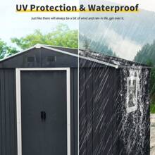 8ft X 4ft Outdoor Metal Storage Shed With Window And Metal Foundation For Backyard, Patio, Lawn (Black And White),CozyUp