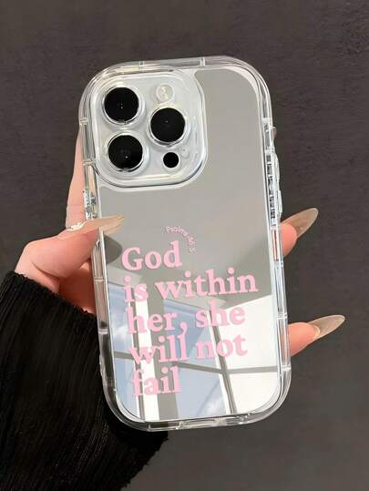 1pc Minimalist Slogan & Jesus Pattern Soft Clear Mirror Case Compatible With Iphone 11/12/13/14/15/16 Pro Max Waterproof Shockproof Anti-Fall Scratch Resistant