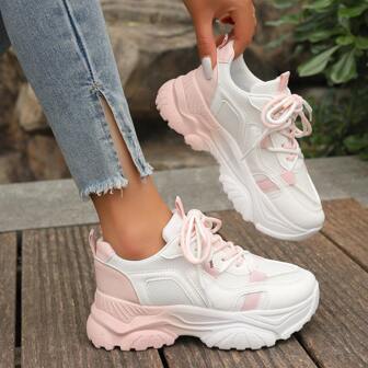 女士厚底运动鞋，休闲系带厚底硫化鞋，百搭 2025 年春秋新品，加垫舒适，增高，夏季热销