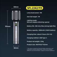 PHILIPS 1 st. Sterke zaklamp, ultralange afstand aluminiumlegering zaklamp met 4 verlichtingsmodi, multifunctionele werklamp voor buiten, noodverlichting voor kamperen in de wildernis, patrouilleredding, kamperen, wandelen, vissen