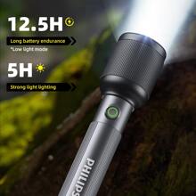 PHILIPS 1 st. Sterke zaklamp, ultralange afstand aluminiumlegering zaklamp met 4 verlichtingsmodi, multifunctionele werklamp voor buiten, noodverlichting voor kamperen in de wildernis, patrouilleredding, kamperen, wandelen, vissen