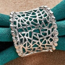 925 Sterling Silver Plated Concave Hollow 7-10 # Ring For Women Wedding Party Fashion Charm Jewelry - Silver - View 4