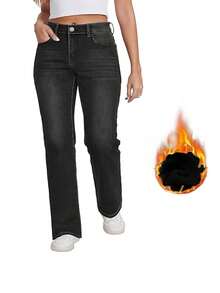 Jeans de pierna recta con forro térmico para el invierno - Gris Oscuro - Ver 5